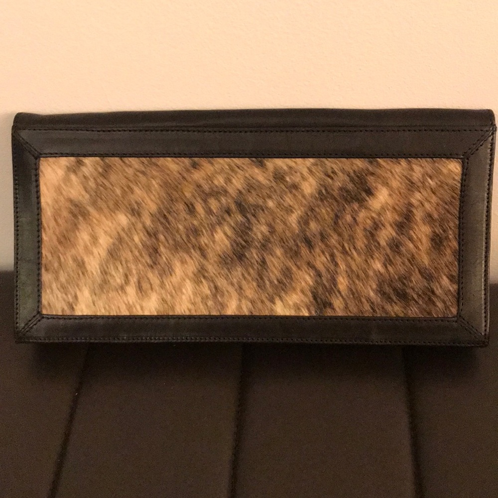 Hare + Hart leather and calf hair clutch
